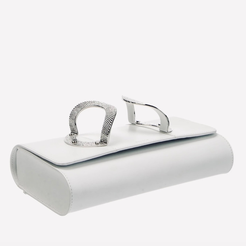Perrin Paris La Croisette  Strass White Leather Clutch With Swarovski Cr… - Picture 12 of 16